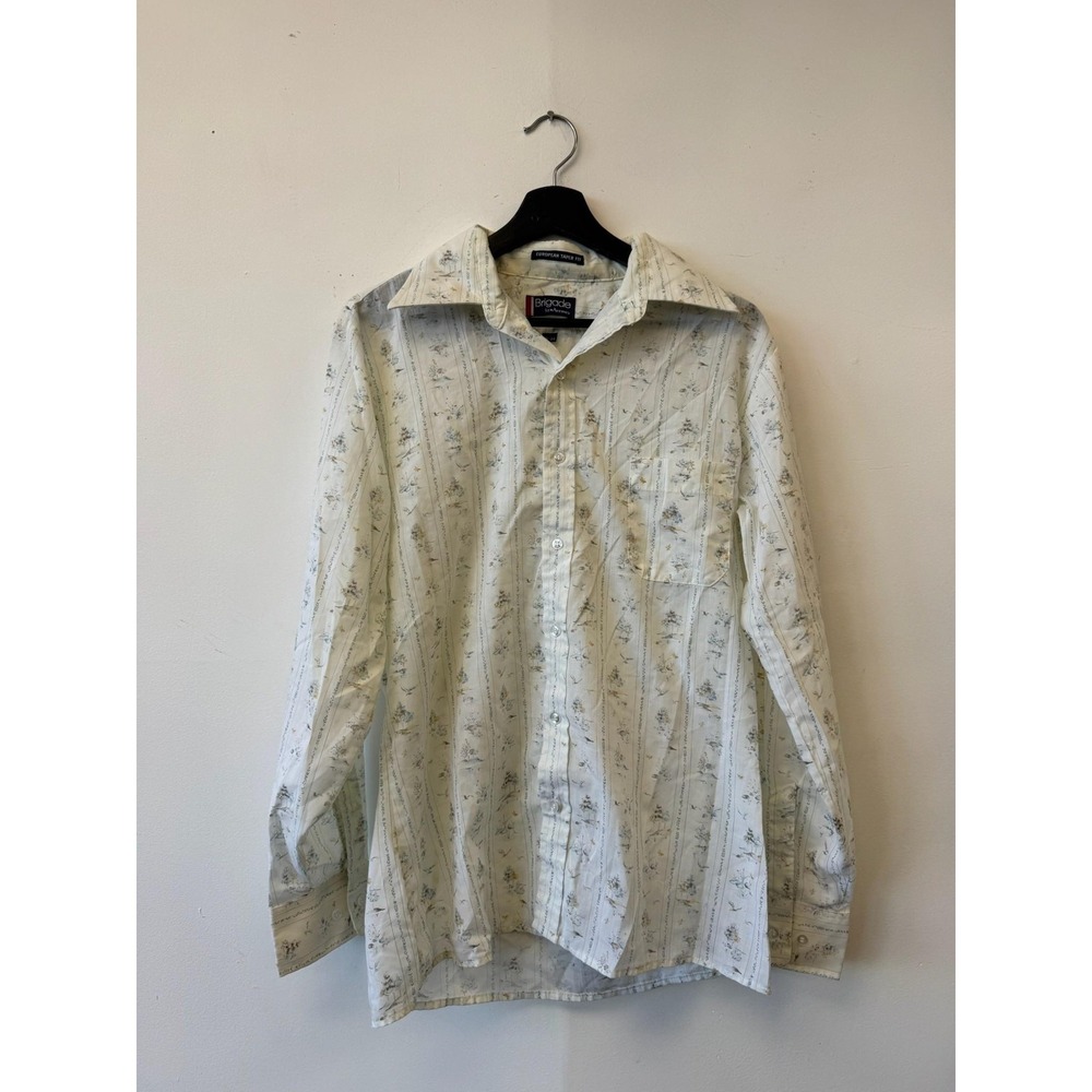 Vintage Brigade By Arrow‎ Shirt Medium White Floral Stripe European Taper 80s